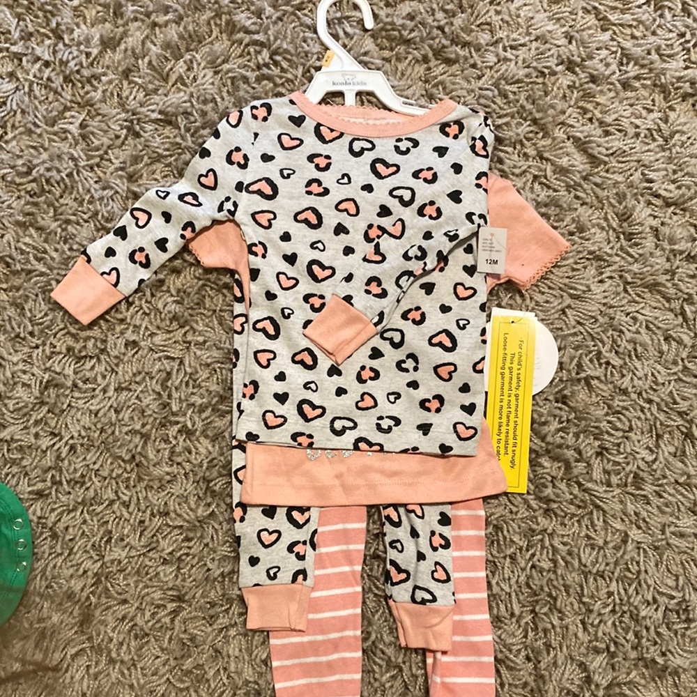 12 month bundle Valentines pjs and shamrock outfit